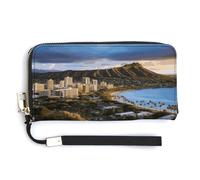NWTRK Hawaï Skyline Diamant Tête Volcan Portefeuille en cuir Fermeture Éclair Autour Pochette pour femme Porte-carte de crédit Pochette Pochette pour femme Style 20 x 10,5 cm, Style :, 20.0*10.5cm