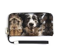 NWTRK Pastor Border Collie Portefeuille en cuir avec fermeture éclair sur le pourtour pour femme avec porte-cartes de crédit