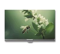 NWTRK Porte-cartes de visite fin et portable en métal - Motif plantes qui attirent les abeilles - Pour homme et femme, Style :