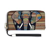 NWTRK Portefeuille en cuir avec fermeture éclair autour de la pochette pour femme Motif éléphant africain