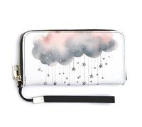 NWTRK Portefeuille en cuir avec fermeture éclair sur le pourtour - Motif étoiles et nuages - Pour femme - 20 x 10,5 cm, Style :, 20.0*10.5cm