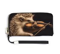 NWTRK Portefeuille en cuir avec fermeture éclair sur le pourtour pour femme, motif hérisson, violon, 20 x 10,5 cm, Style :, 20.0*10.5cm