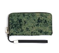 NWTRK Portefeuille en cuir camouflage numérique vert avec fermeture éclair sur le pourtour, porte-cartes pour femme, style, 20 x 10,5 cm, Style :, 20.0*10.5cm