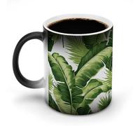 NWTRK Tasse à café magique en céramique de 325 ml - Sensible à la chaleur - Changement de couleur - Jolie tasse à thé - Motif feuilles de palmier vertes - Pour homme et femme