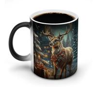 NWTRK Tasse à café magique en céramique de 325 ml - Sensible à la chaleur - Changement de couleur - Tasse à café de Noël - Renne de Noël - Tasse à thé pour homme et femme
