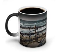 NWTRK Tasse à café magique en céramique de 325 ml, sensible à la chaleur, tasse à café magique à changement de couleur, tasse à café en forme de vélo appuyé sur une clôture, tasse à thé pour homme et