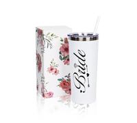 Nwvuop Tasse Bride to Be avec paille - Cadeau de mariage et de mariage - Gobelet pour fiançailles (lettre noire)