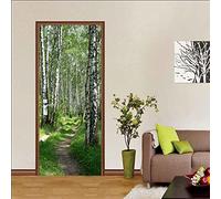 NXCNTD Stickers Porte Poster Paysage de bouleau de forêt 3D Papier Peint Porte Trompe l'oeil pour Salon Chambre Décoration De La Maison Stickers Muraux Imperméable Stickers Amovibles 77x200cm