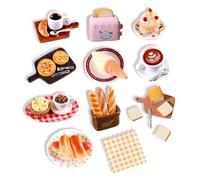 NXDPHLIENG 36 Pieces Miniature Food and Drinks, 1/12 Scale Dollhouse Food Accessories with Resin Cake, Bread, Pizza, Fruit, Coffee, DIY GNOME Food Decor