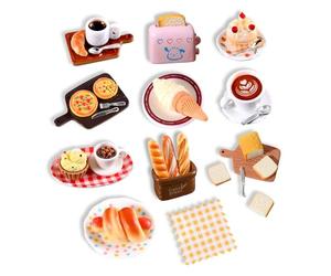 NXDPHLIENG 36 Pieces Miniature Food and Drinks, 1/12 Scale Dollhouse Food Accessories with Resin Cake, Bread, Pizza, Fruit, Coffee, DIY GNOME Food Decor