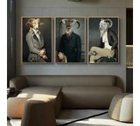 NXMYDBD Impression sur toile représentant un comte de chèvre rétro en costume, tableau mural représentant un gentleman animalier, décoration d'intérieur, 70x90cm (28x35 pouces), 3 pièces, sans cadre