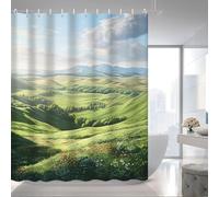 NXMYDBD Présentant Une vallée d'herbe Verte avec des Fleurs en Fleurs, décoration de Salle de Bain imperméable. Comprend des Crochets, Parfait pour la décoration de la Salle de Bain 80x190cm/(WxH)