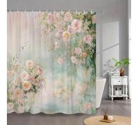 NXMYDBD Rideau de Baignoire à Motif de pivoines aquarelles - Fleurs Roses et Blanches avec Feuillage Vert, Motif dégradé Doux, Crochets Inclus 90x150cm/(WxH)