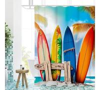 NXMYDBD Rideau de Douche à Motifs de Planches de Surf Tropicales, Couleurs Vives et Palmiers, pour Une décoration de Salle de Bain sur Le thème de la Plage, Tissu imperméable 120x175cm/(WxH)