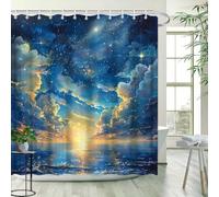 NXMYDBD Rideau de Douche « Coucher de Soleil » - Étoiles et Nuages entrelacés, Paysage Naturel, Polyester, avec Crochets 290(W) x(H) 200cm