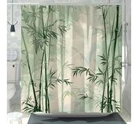 NXMYDBD Rideau de Douche imperméable en Bambou Vert Vintage, Lavable en Machine avec Crochets Inclus, Parfait pour Suspendre Un Rideau de Salle de Bain 170x170cm/(WxH)