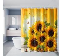 NXMYDBD Rideau de Douche Jaune Vif à imprimé Tournesol et Papillon avec Crochets - Style rétro, Lavable en Machine, décoration de Salle de Bain 90x150cm/(WxH)