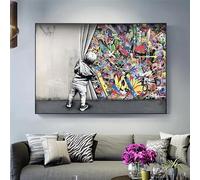 NXMYDBD Street Art Banksy Graffiti Art Mural Derrière Le Rideau Peintures sur Toile Art Mural Photos pour Décoration Intérieure Impressions Oeuvre d'Art (75x100cm/Sans Cadre)