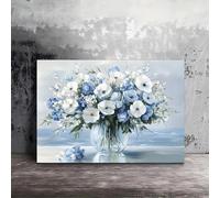 NXMYDBD Tableau mural floral bleu et blanc sur toile, affiches imprimées de bouquets de fleurs, pour la décoration de la maison et du bureau, décoration de chambre 20x30cm (8x12 pouces) sans cadre