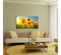 NXMYDBD Tableau sur toile « Lever de soleil dans un champ de tournesols » - Décoration murale moderne à imprimé floral jaune pour salon et chambre (45x90cm) sans cadre