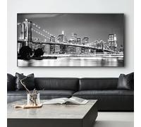 NXMYDBD Tableau sur toile représentant le pont de Brooklyn, scène de nuit noire, affiche photo, idéal pour un salon ou une chambre à coucher, 75x150cm (29x59 pouces), sans cadre