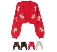 NXNB Cardigan de Noël en Pain d'Épices pour Femme, Rouge, M