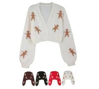 NXNB Cardigan en Pain d'Épices pour Femme, Noël, Blanc, M