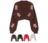 NXNB Cardigan Pain d’Épices, Cardigan Femme, Pull Cardigan, Cardigan Noël, marron, L