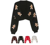 NXNB Cardigan Pain d’Épices, Cardigan Femme, Pull Cardigan, Cardigan Noël, Noir, S