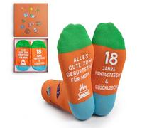 NxnChc Cadeaux d'anniversaire Chaussettes Filles et Garçons Boîte cadeau tendance Novelty Idéal Équipage amusant Enfants pour amis et famille Rose Noir Bleu Orange, 18 ans + orange, 43-46