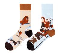 NxnChc Chaussettes Drôles Pour Femmes Et Hommes Unisexe Multi Motifs Inuit Animaux Nourriture Sport Art Coton Cadeau Design Asymétrique Gauche-Droite