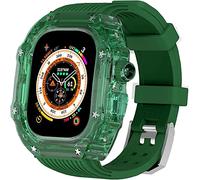 NXNONEPD 49mm Clear Transparent Case Mod Kit Men Silicone Bands,Compatible with Series 8 45mm, Hard PC Cover Replacement Strap Upgrade Rm Style Watch Accessories,For watch Series 7 44mm
