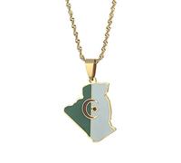 NXNONEPD Accessoires pour hommes et femmes Algérie Carte Flag Pendant Collier Collier Algériciens Femme Fille African Jewelry Mariage Anniversaire, Saint Valentin, Cadeau d'anniversaire de Noël