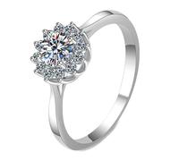 NXNONEPD Anneau blanc pour les femmes 18K, anneaux de bandes de mariage pour femmes Anneau de fleur avec des anneaux diamants de diamant cultivés en laboratoire