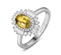 NXNONEPD Anneau de mariage 925 pour les femmes, fleur en forme ovale anneaux de zircone cubique jaune pour les anneaux de promesse femme taille h 1/2-V 1/2