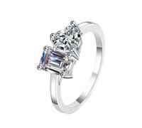 NXNONEPD Bague de mariage Femmes blanches, bague de fiançailles de bague de mariage 18K avec coeur et baguette laboratoire diamant 2ct anneaux