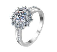 NXNONEPD Bagues de fiançailles blanches Femmes, 18K Bagues de mariage et de fiançailles Bague de fleur avec un diamant cultivé en laboratoire 1ct anneaux
