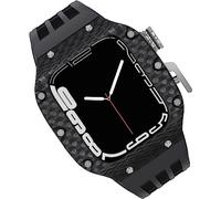 NXNONEPD Carbon Fiber Watch Case Fluorine Rubber Strap，For 8/7/6/5/4/SE 44mm 45mm 49mm，Titanium Metal Frame Bumper Sport Waterproof Bands 316L Stainless Steel Clasp