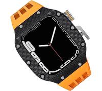 NXNONEPD Carbon Fiber Watch Case Fluorine Rubber Strap，For 8/7/6/5/4/SE 44mm 45mm 49mm，Titanium Metal Frame Bumper Sport Waterproof Bands 316L Stainless Steel Clasp