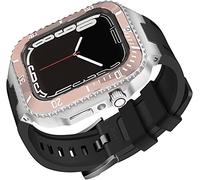 NXNONEPD Ceramics Bezel With Silicone Watch Strap Mod Kit，For Series 8 7 45mm，Modified Set Steel Cover With Band，For iwatch 6 5 4 SE 44mm