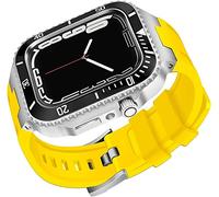 NXNONEPD Ceramics Bezel With Silicone Watch Strap Mod Kit，For Series 8 7 45mm，Modified Set Steel Cover With Band，For iwatch 6 5 4 SE 44mm