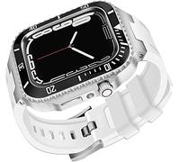 NXNONEPD Ceramics Bezel With Silicone Watch Strap Mod Kit，For Series 8 7 45mm，Modified Set Steel Cover With Band，For iwatch 6 5 4 SE 44mm