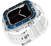 NXNONEPD Ceramics Bezel With Silicone Watch Strap Mod Kit，For Series 8 7 45mm，Modified Set Steel Cover With Band，For iwatch 6 5 4 SE 44mm