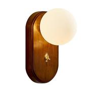 NXNONEPD Globe Wall Sconce with Switch Wood Wall Light White Glass Ball Wall Lamp Shade Modern Mid Century Sconces Wall Lighting Indoor for Living Room Bedroom Hallway Home Decoration