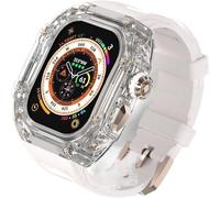 NXNONEPD Luxury Clear Modified Cases Bezel+Rubber Sport Strap,For Iwatch Series 8 7 6 5 4 SE 45MM 44MM,Transparent Case Glacier RM Mod Kit+Fluororubber Band,For Ultra 8 49mm