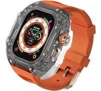 NXNONEPD Luxury Clear Modified Cases Bezel+Rubber Sport Strap,For Iwatch Series 8 7 6 5 4 SE 45MM 44MM,Transparent Case Glacier RM Mod Kit+Fluororubber Band,For Ultra 8 49mm