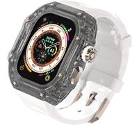 NXNONEPD Luxury Clear Modified Cases Bezel+Rubber Sport Strap,For Iwatch Series 8 7 6 5 4 SE 45MM 44MM,Transparent Case Glacier RM Mod Kit+Fluororubber Band,For Ultra 8 49mm