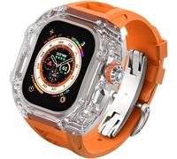 NXNONEPD Luxury Clear Modified Cases Bezel+Rubber Sport Strap,For Iwatch Series 8 7 6 5 4 SE 45MM 44MM,Transparent Case Glacier RM Mod Kit+Fluororubber Band,For Ultra 8 49mm