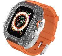 NXNONEPD Luxury Clear Modified Cases Bezel+Rubber Sport Strap,For Iwatch Series 8 7 6 5 4 SE 45MM 44MM,Transparent Case Glacier RM Mod Kit+Fluororubber Band,For Ultra 8 49mm