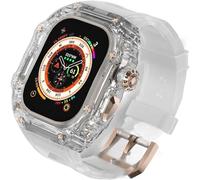 NXNONEPD Luxury Clear Modified Cases Bezel+Rubber Sport Strap,For Iwatch Series 8 7 6 5 4 SE 45MM 44MM,Transparent Case Glacier RM Mod Kit+Fluororubber Band,For Ultra 8 49mm